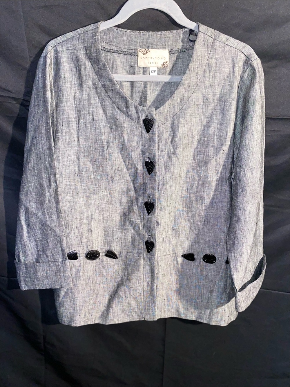 Earth Light Gray Linen-Blend Button Front Jacket